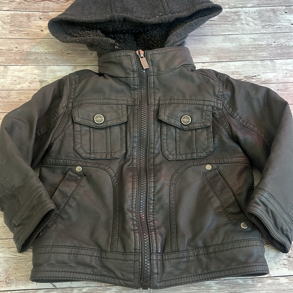 Urban Republic Toddler Boys Grey Faux Leather Hooded Combo Jacket - Picture 3 of 6
